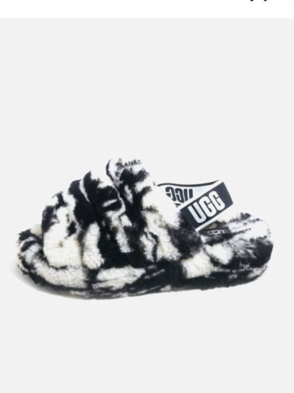 Ugg Fluff Yeah Slide Marble Sandal Slippers Black White Women's Size 8 Strappy